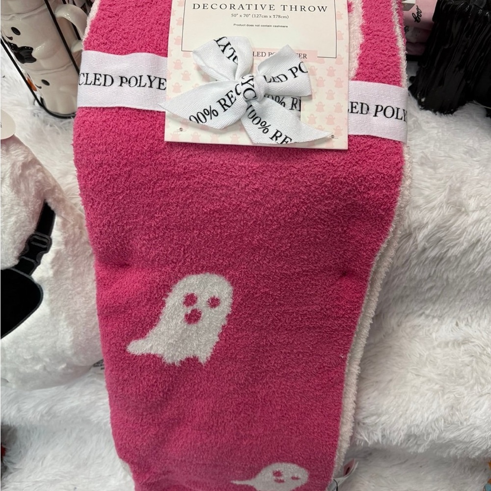 cupcakes & cashmere Pink Ghost Decorative Throw